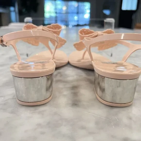 Salvatore Ferragamo Pale Pink Perala Jelly Buckle Lace Bow Sandals Heels Size 7 - Picture 7 of 12